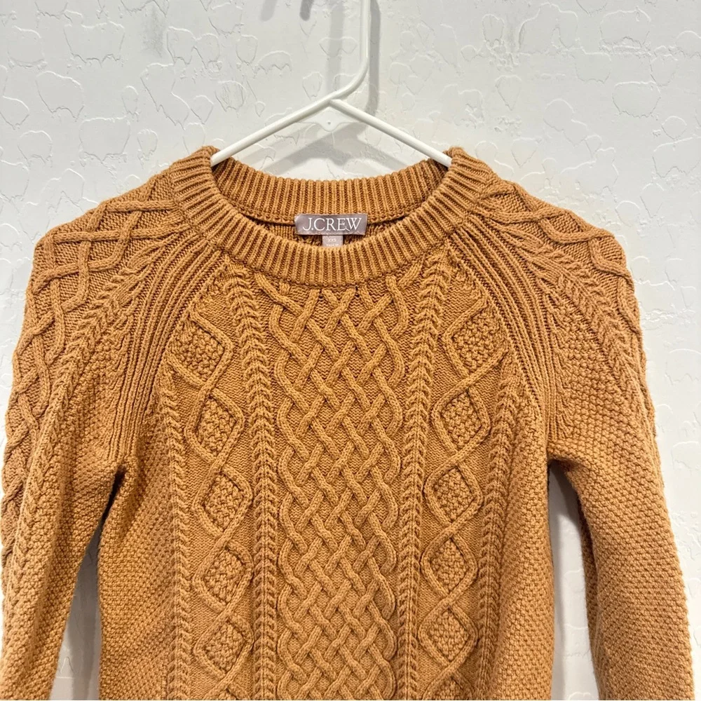 J. Crew Cable Knit Sweater Womens XXS Knot Tan Cotton Preppy Old Money